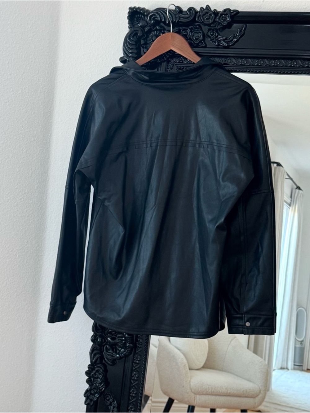 Ci Sono | Women’s Black Faux Leather Button Front Collared Shirt Jacket - Picture 2 of 3